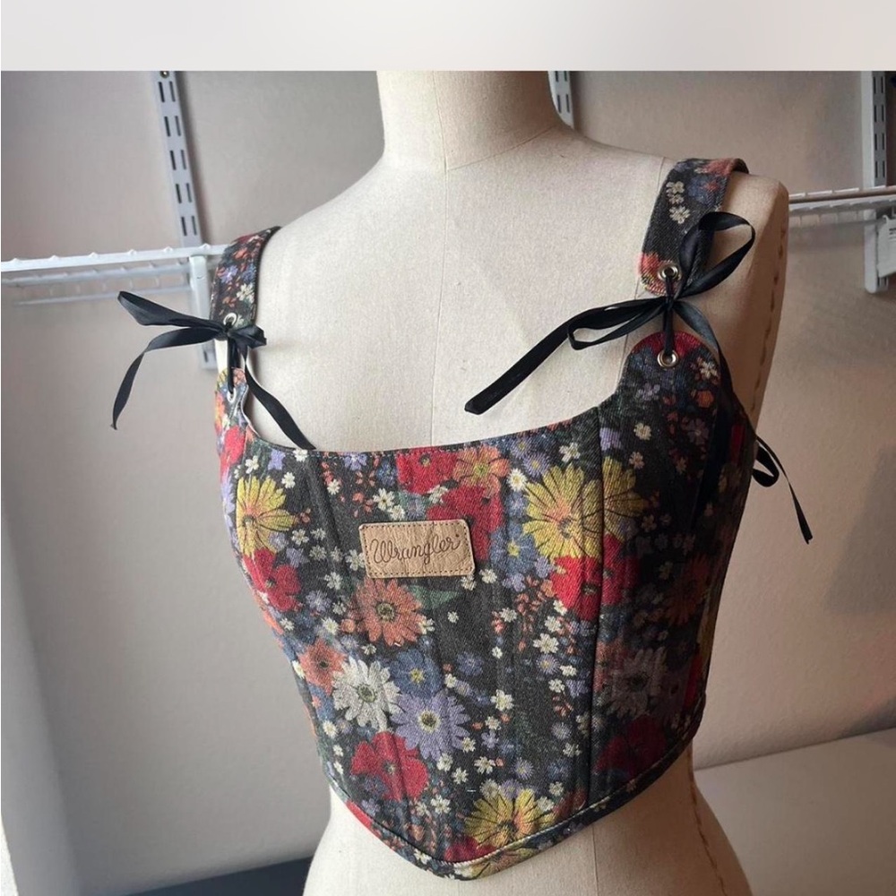 Floral Denim Corset Top